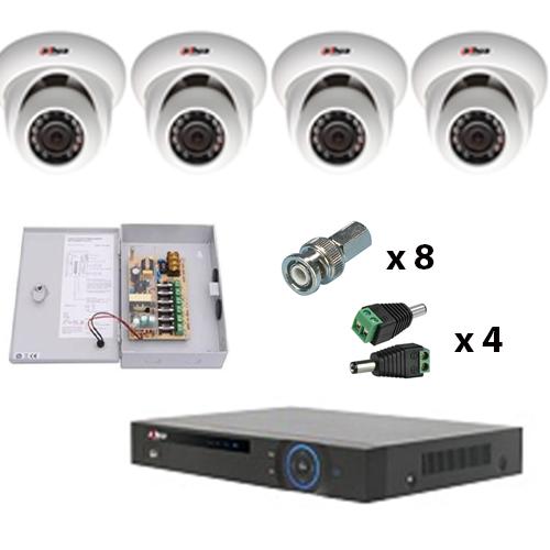 Sistem de supraveghere video HDCVI cu DVR HCVR5104H si 4 camere HDW2100S