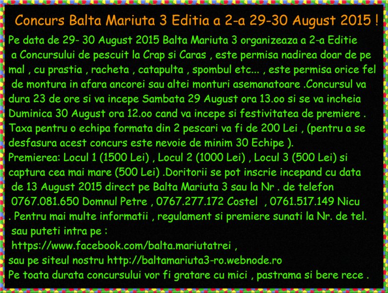 Concurs Balta Mariuta 3 Editia a 2-a 29-30 August 2015 !!!