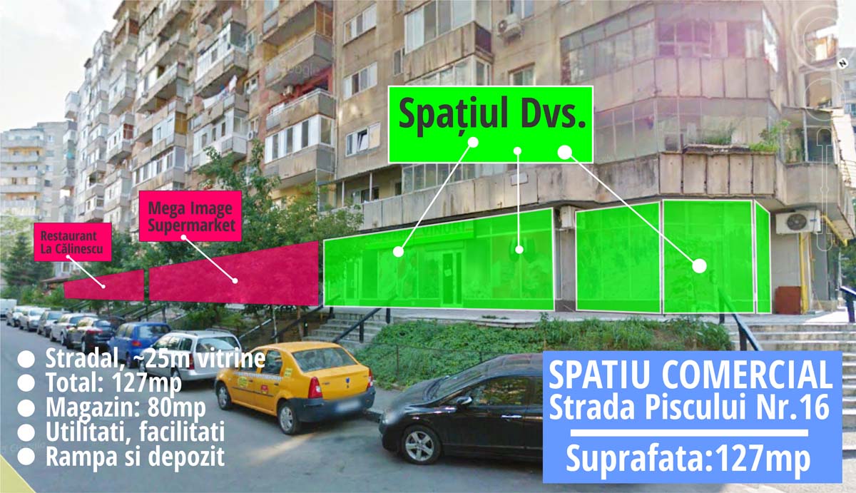 Spațiu comercial Tineretului, Strada Piscului, Sector 4, DE ÎNCHIRIAT, lângă Mega Image și restaurantul La Călinescu