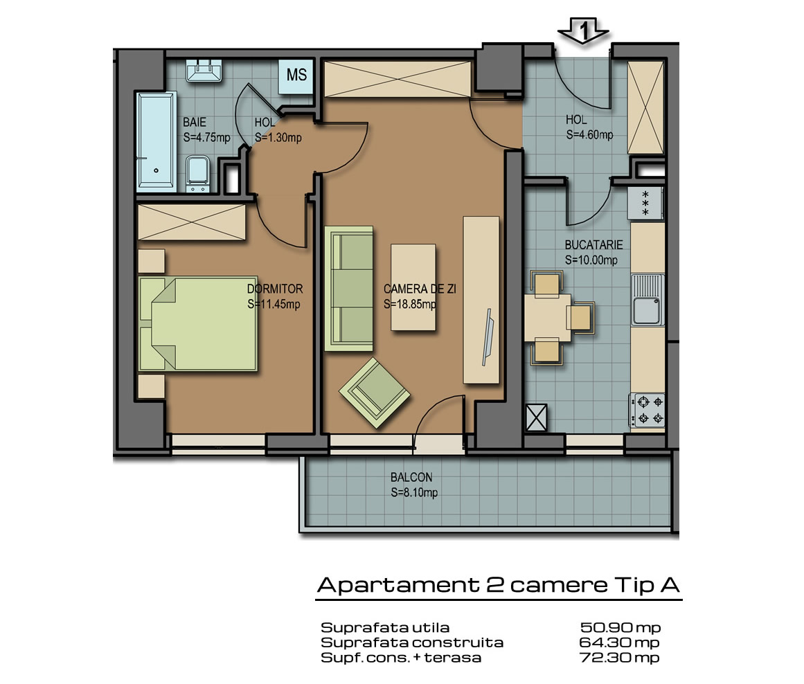 2 camere tip A , mutare imediata BARCELONA RESIDENCE