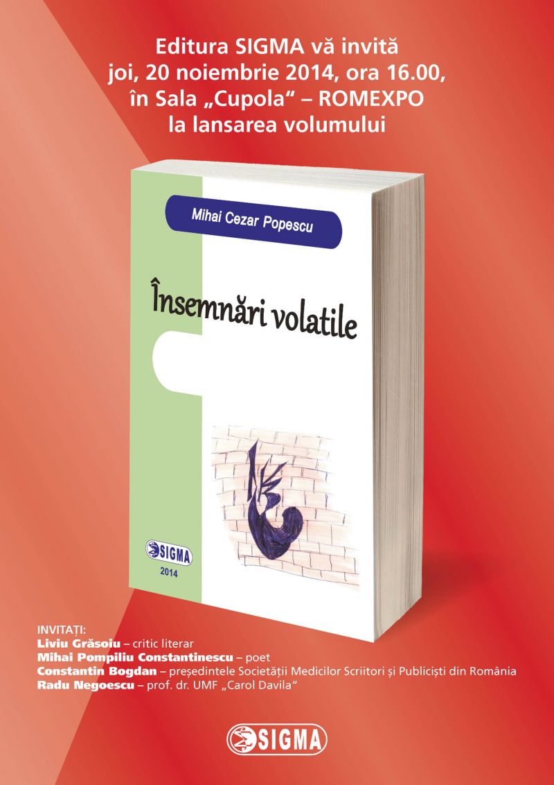Editura SIGMA lanseaza cartea “Însemnări volatile”, de Mihai Cezar Popesu