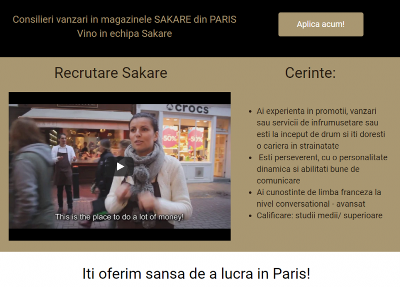 Vrei un job in Paris? Magazinele SAKARE din PARIS si UK