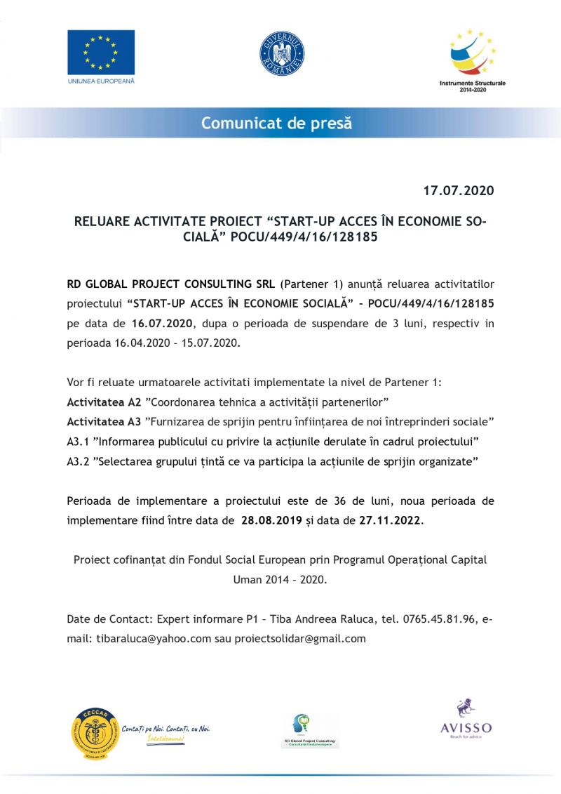 PROIECT “START-UP ACCES ÎN ECONOMIE SOCIALĂ”