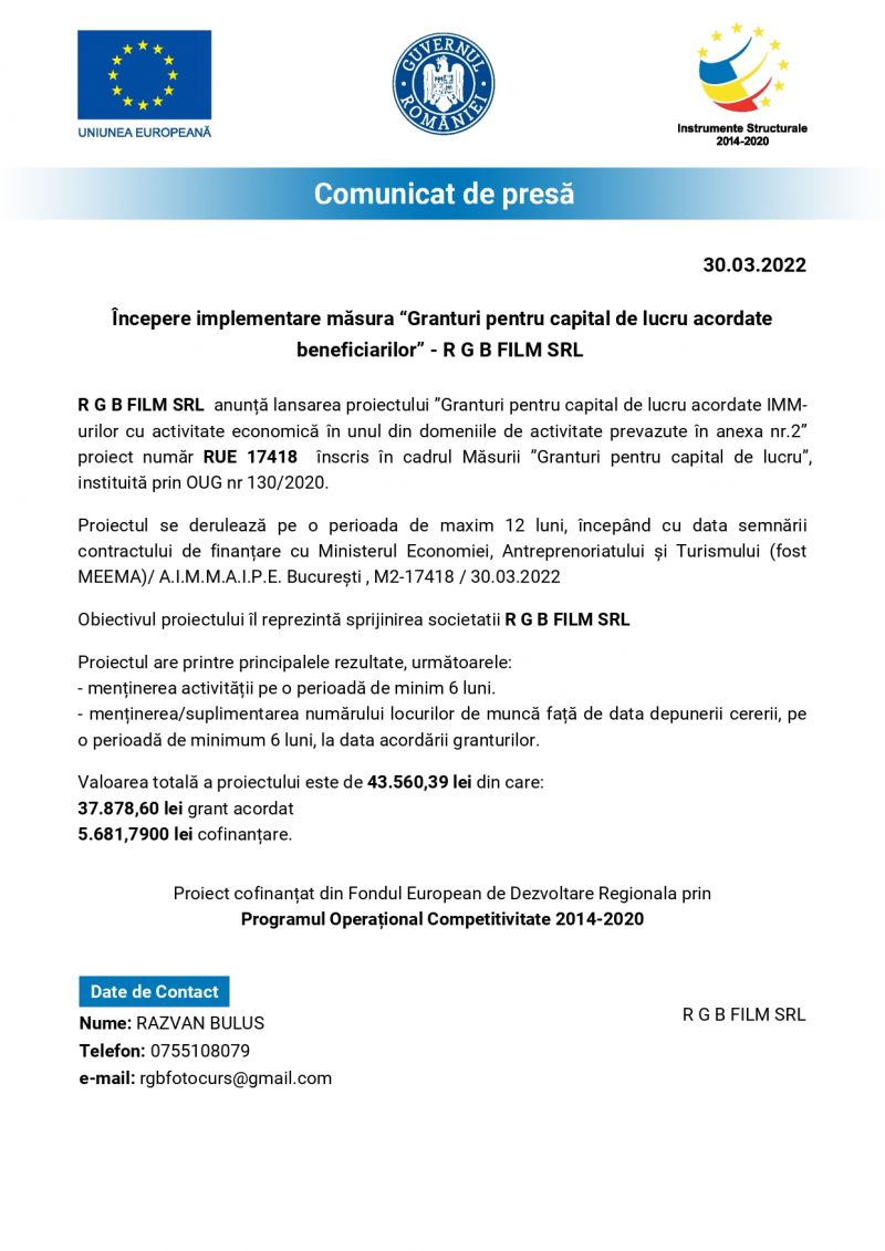 Anunt incepere proiect