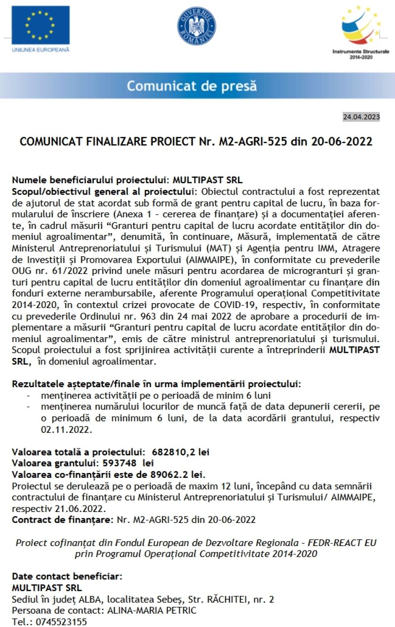 Granturi pentru capital de lucru acordate entităţilor din domeniul agroalimentar